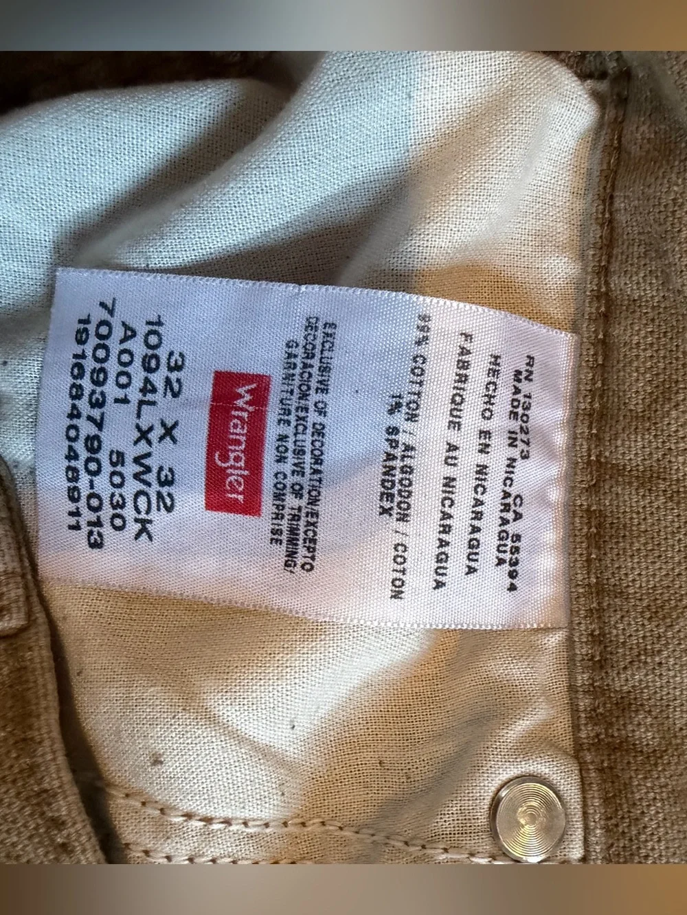 Wrangler Men’s Carpenter Work Pants Tan Relaxed Fit Utility Pants Cotton 32x32